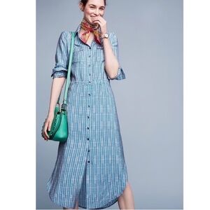 Maeve Anthropologie Jemima Shirt Dress Blue Button Front Long Sleeve size 8